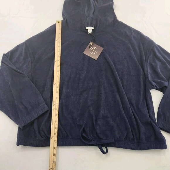 Ava & Viv Womens Size 1X Terry Cloth Navy Blue Hooded Shirt Sweatshirt - Picture 4 of 6